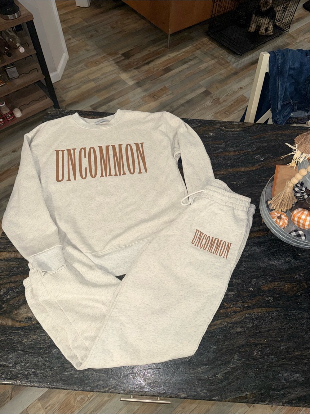 Uncommon James Cream Sweatshirt & Joggers with Brown Logo